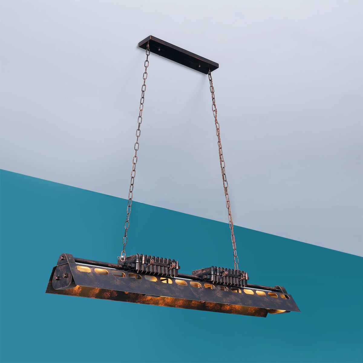 Lampadario industriale rettangolare in stile steampunk