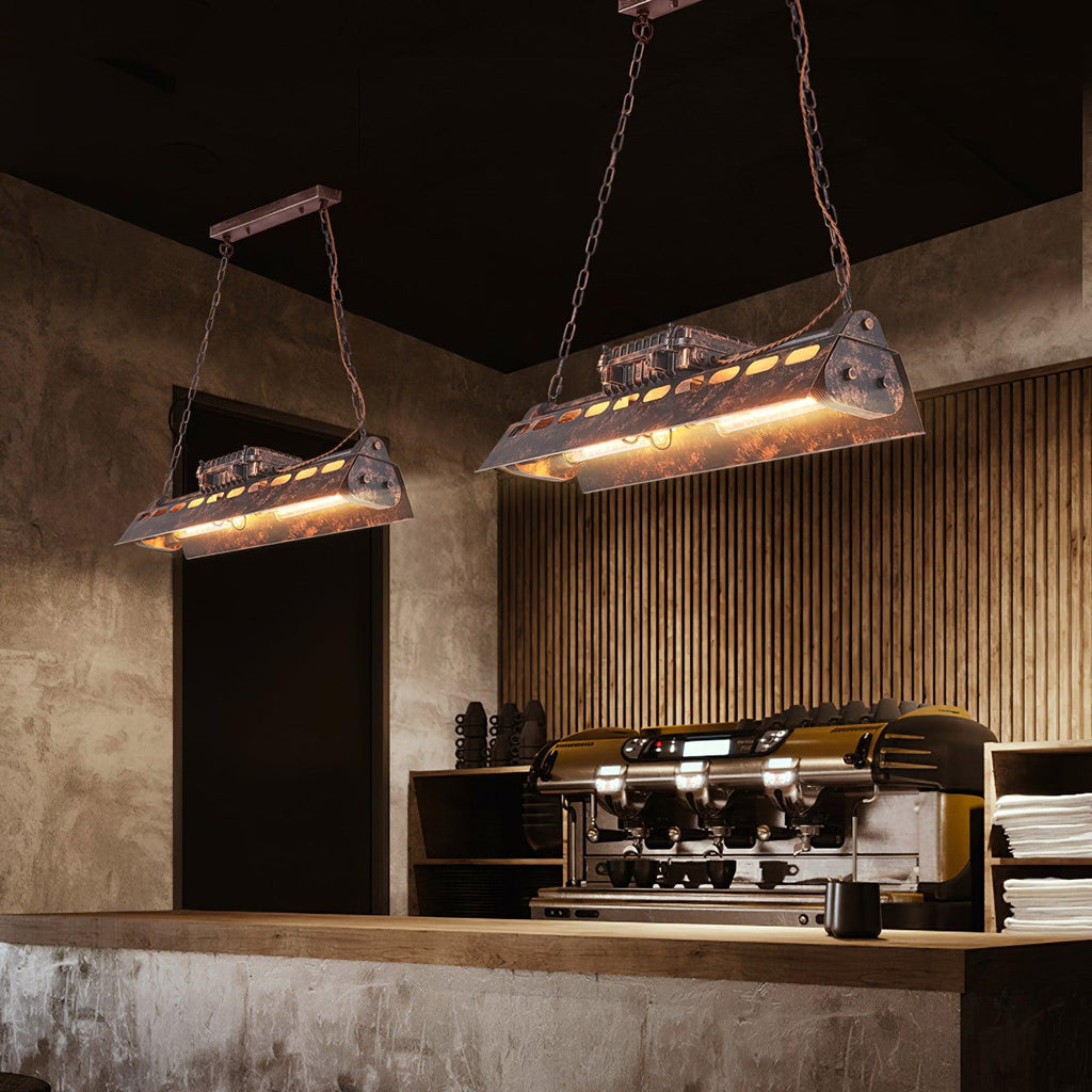 Lampadario industriale rettangolare in stile steampunk