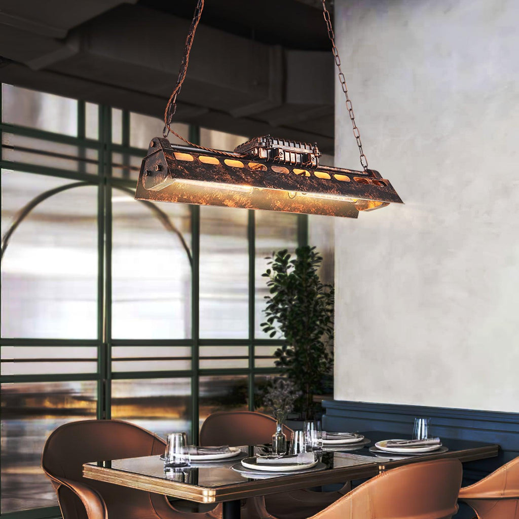 Lampadario industriale rettangolare in stile steampunk