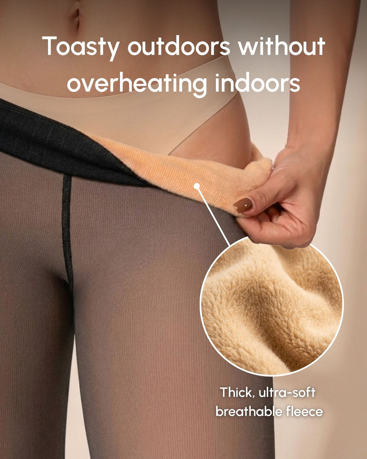 Collants transparents doublés de polaire – Thermiques, bande gainante taille haute, 4 teintes