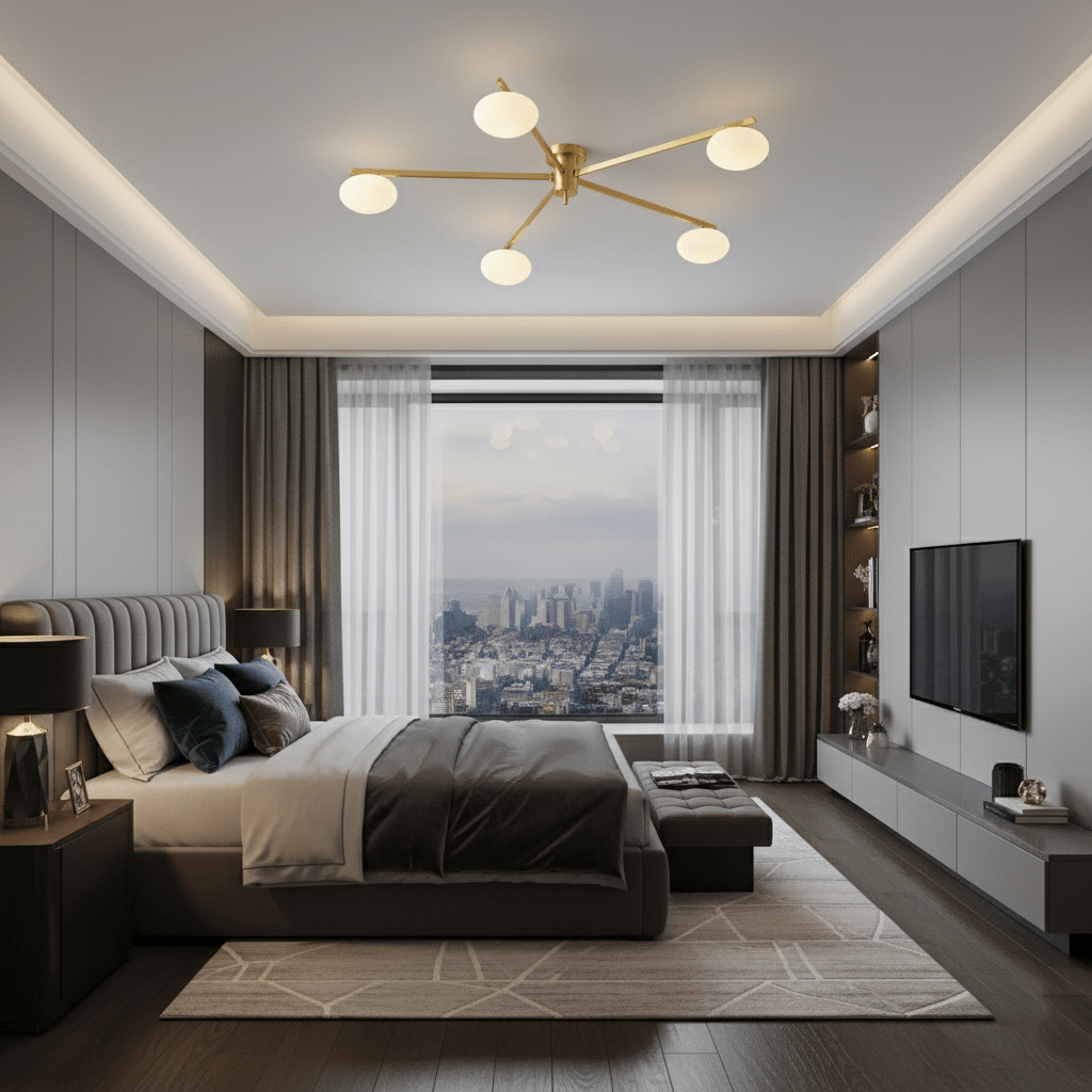 مصباح سقفي جاسبر — تصميم منخفض الارتفاع، ومصابيح بيضاوية من الزجاج الأبيض
