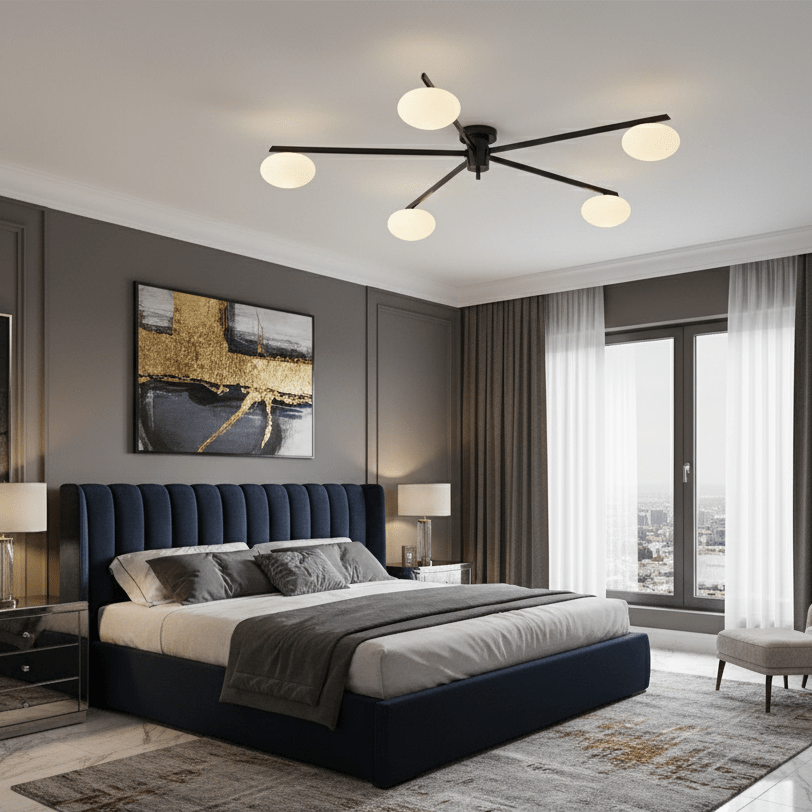 مصباح سقفي جاسبر — تصميم منخفض الارتفاع، ومصابيح بيضاوية من الزجاج الأبيض