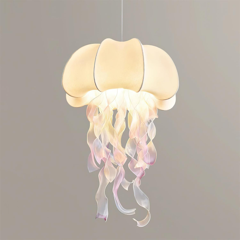 Lampada a sospensione a medusa — Design con nastri iridescenti