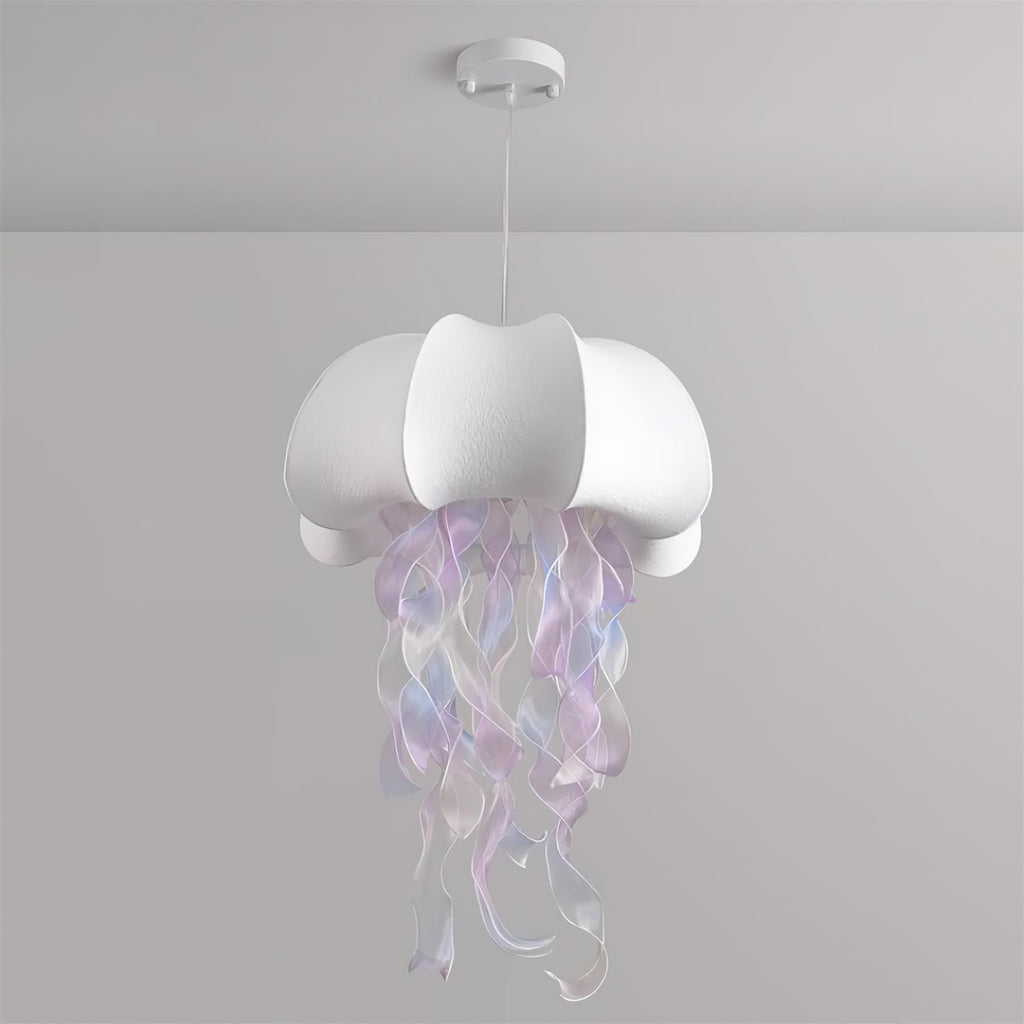 Lampada a sospensione a medusa — Design con nastri iridescenti
