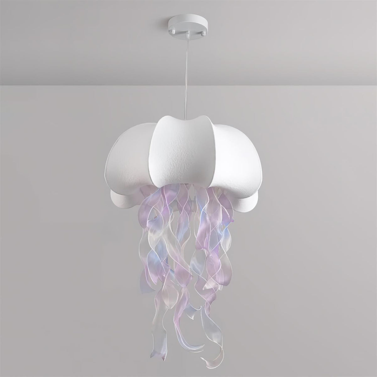 Lampada a sospensione a medusa — Design con nastri iridescenti