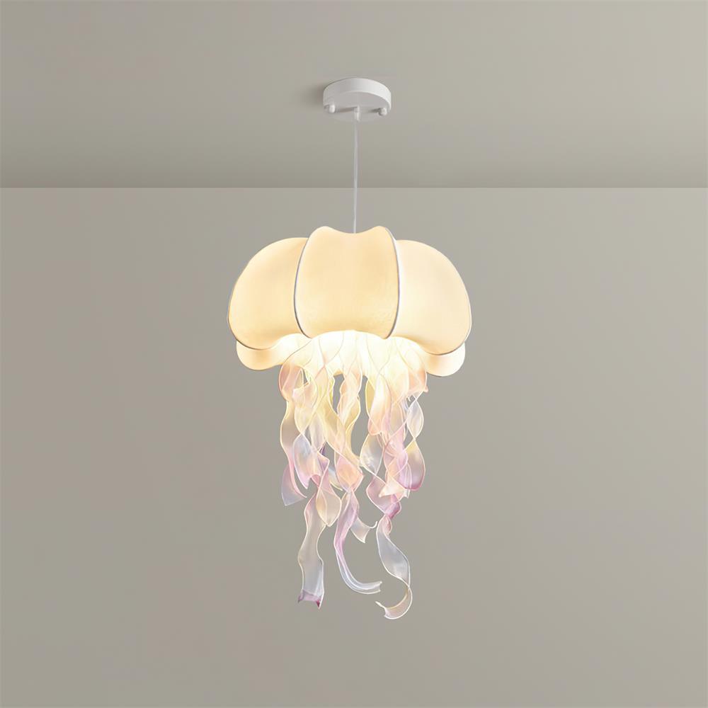 Lampada a sospensione a medusa — Design con nastri iridescenti
