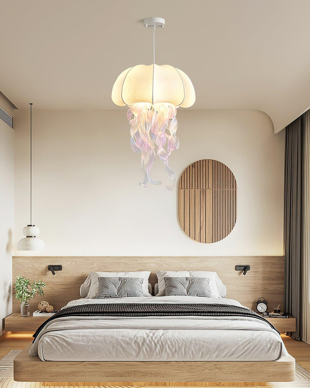 Lampada a sospensione a medusa — Design con nastri iridescenti