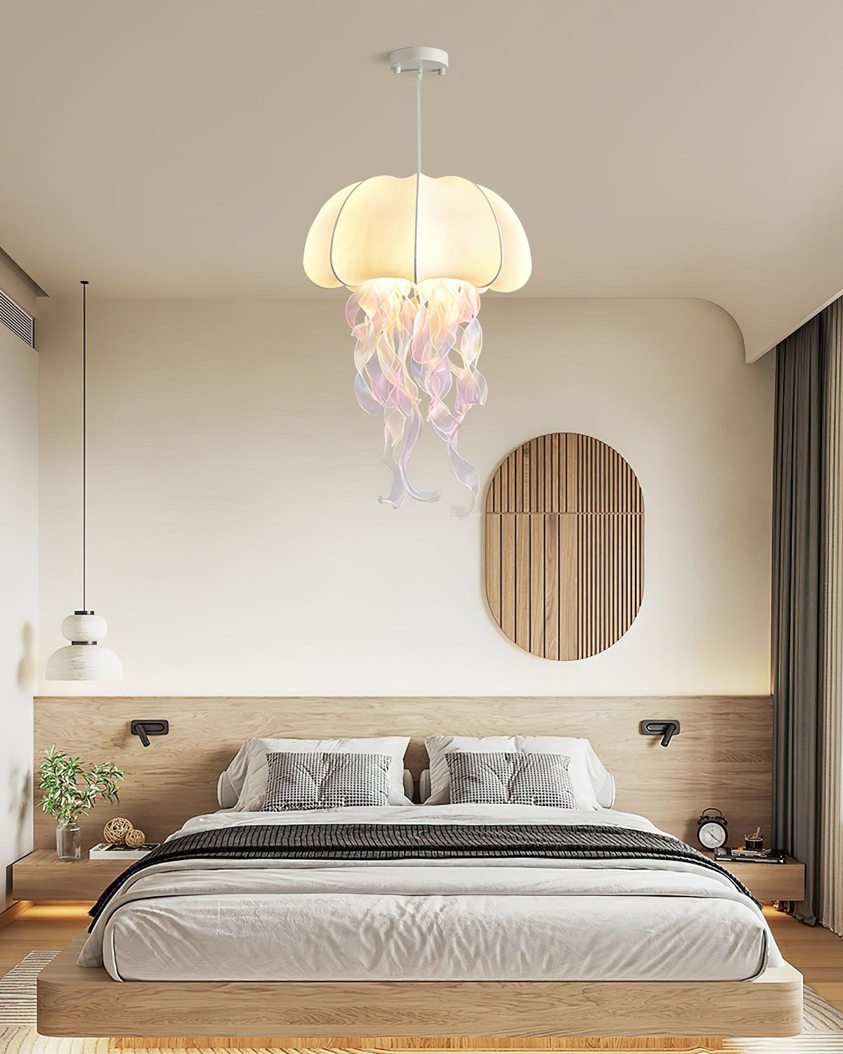 Lampada a sospensione a medusa — Design con nastri iridescenti