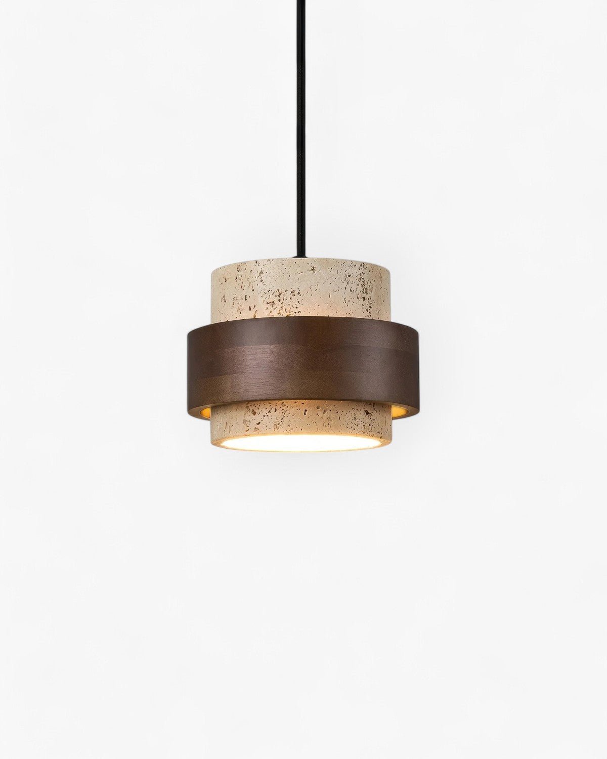 Orinelle Travertine Pendant Light Compact Walnut Wood