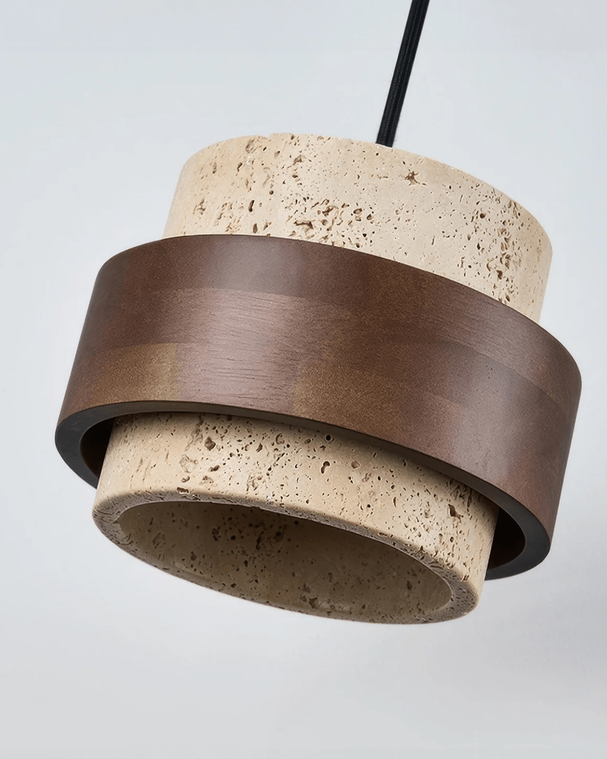 Orinelle Travertine Pendant Light Compact Walnut Wood