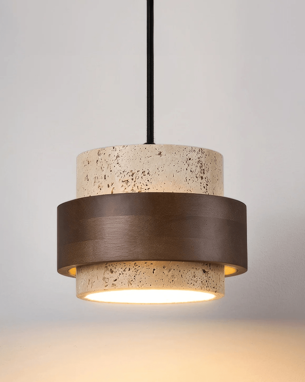 Orinelle Travertine Pendant Light Compact Walnut Wood