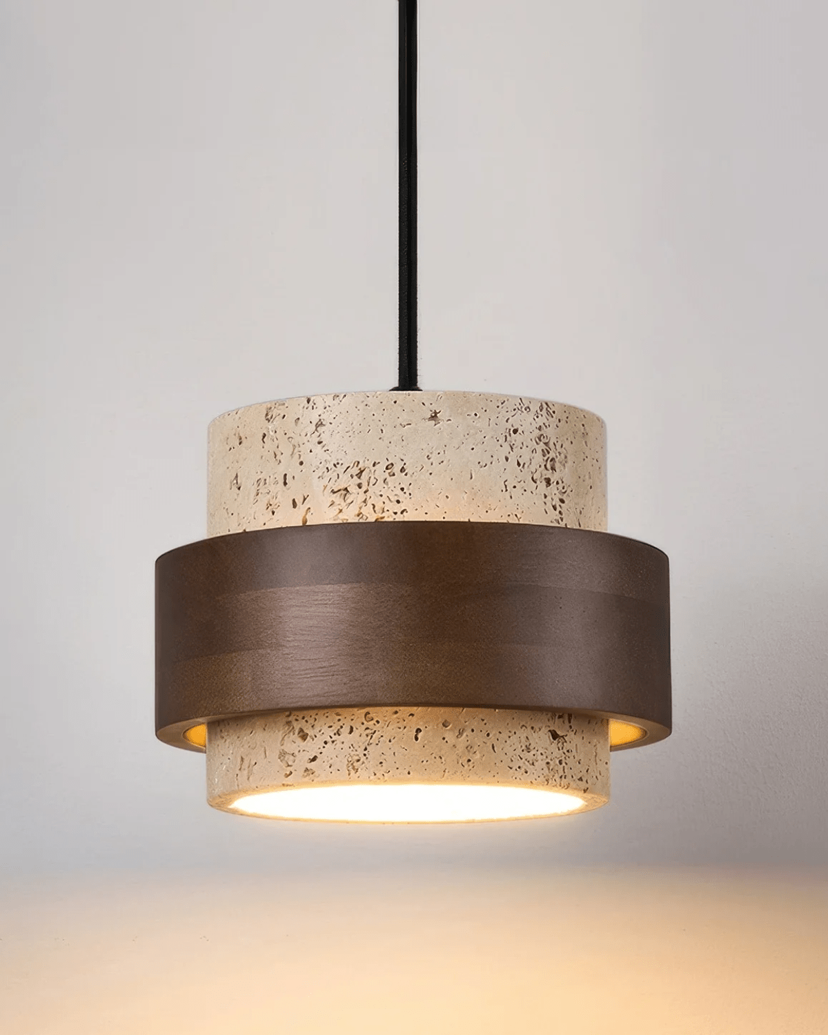 Orinelle Travertine Pendant Light Compact Walnut Wood