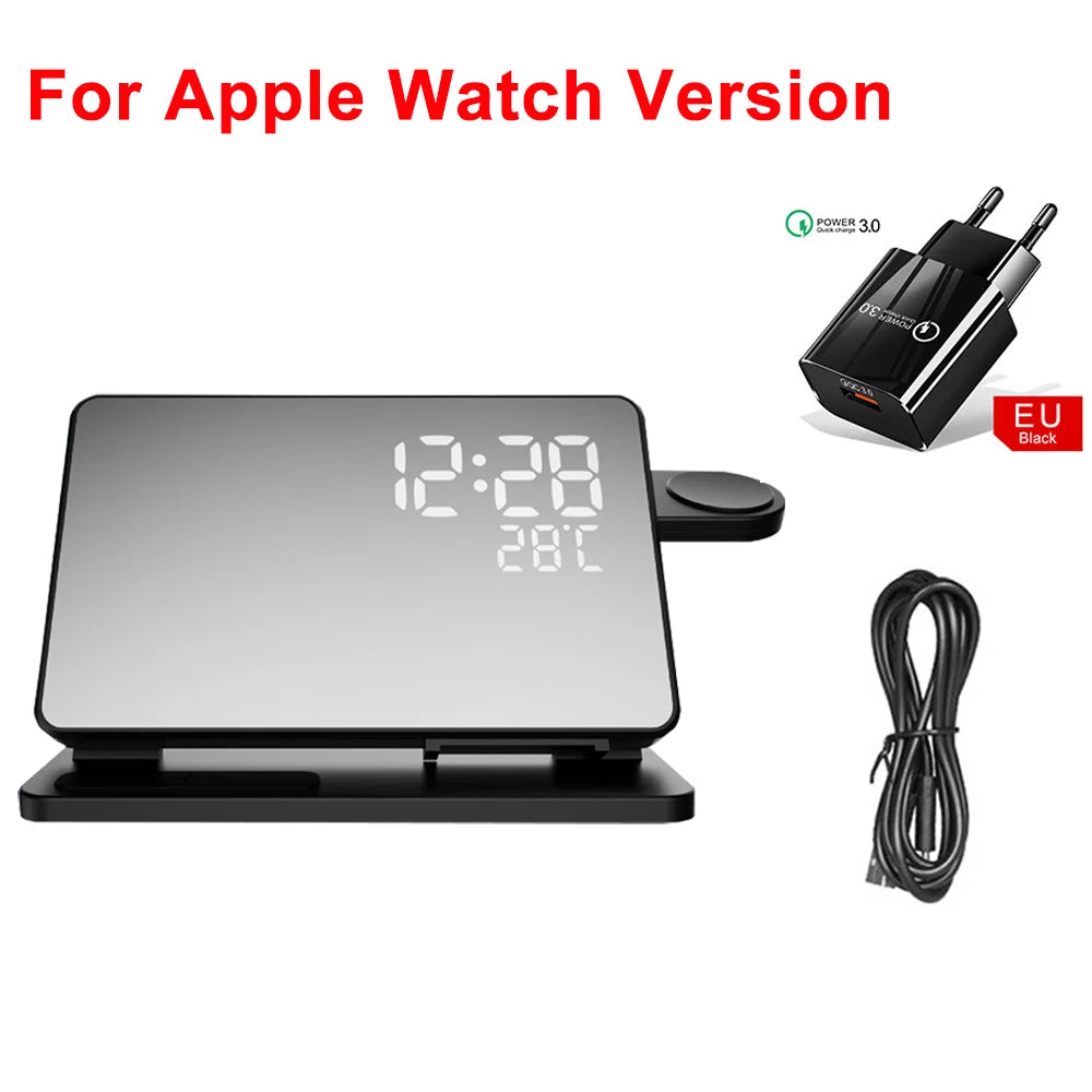 Dock di ricarica wireless rapida 3-in-1 Lumix con sveglia per iPhone, Watch e AirPods