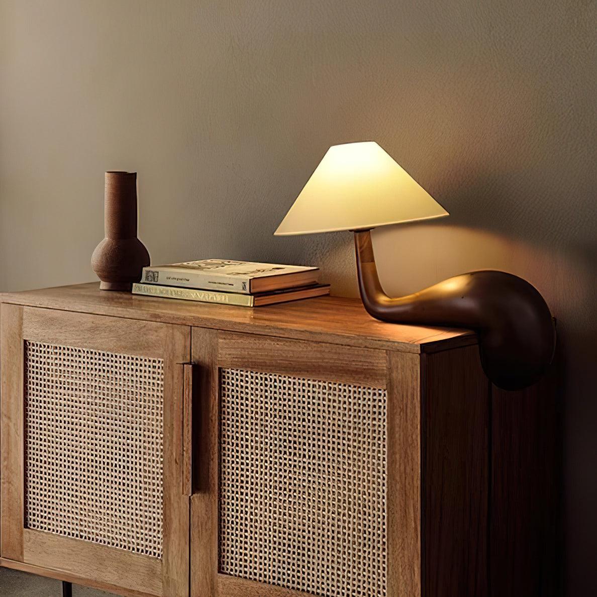 Elegantní dřevěná stolní lampa Aspire — kabel 59", bílé stínidlo, stmívatelná
