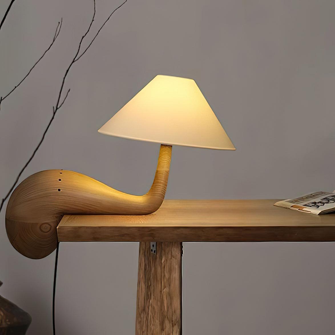 Elegantní dřevěná stolní lampa Aspire — kabel 59", bílé stínidlo, stmívatelná