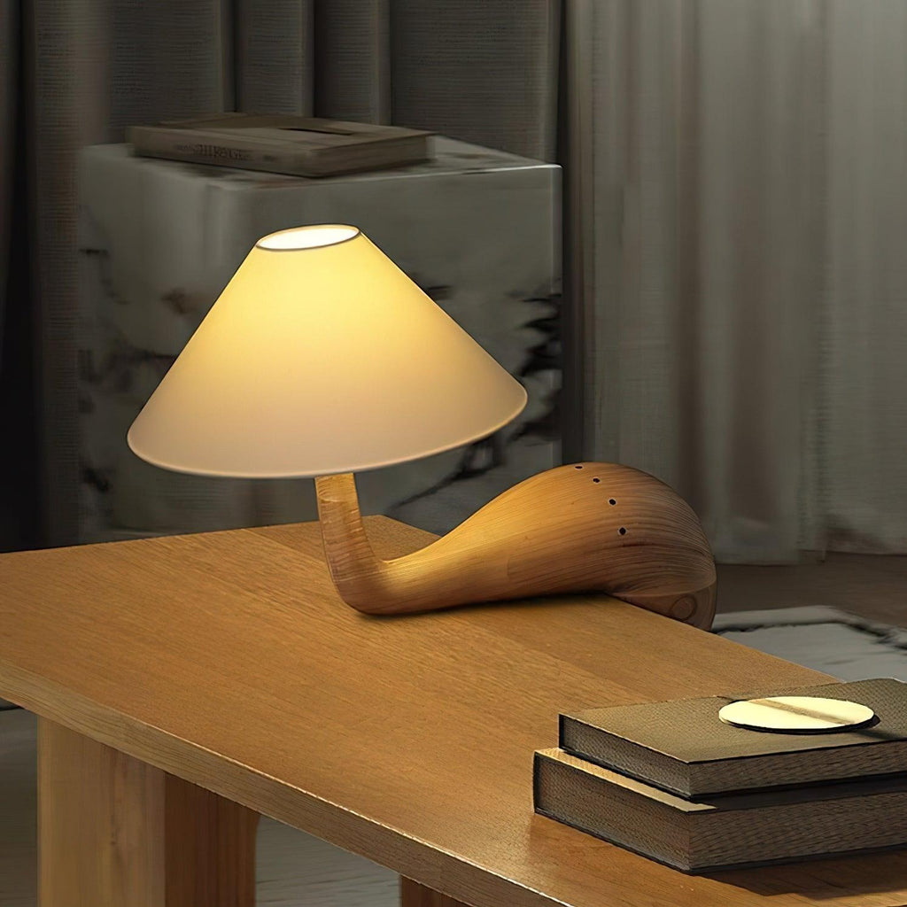 Elegantní dřevěná stolní lampa Aspire — kabel 59", bílé stínidlo, stmívatelná