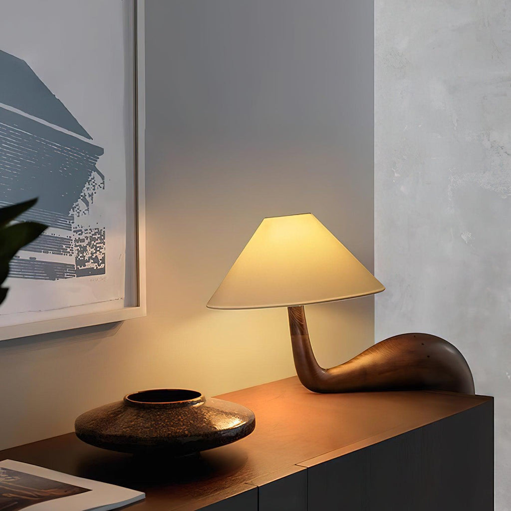 Elegantní dřevěná stolní lampa Aspire — kabel 59", bílé stínidlo, stmívatelná