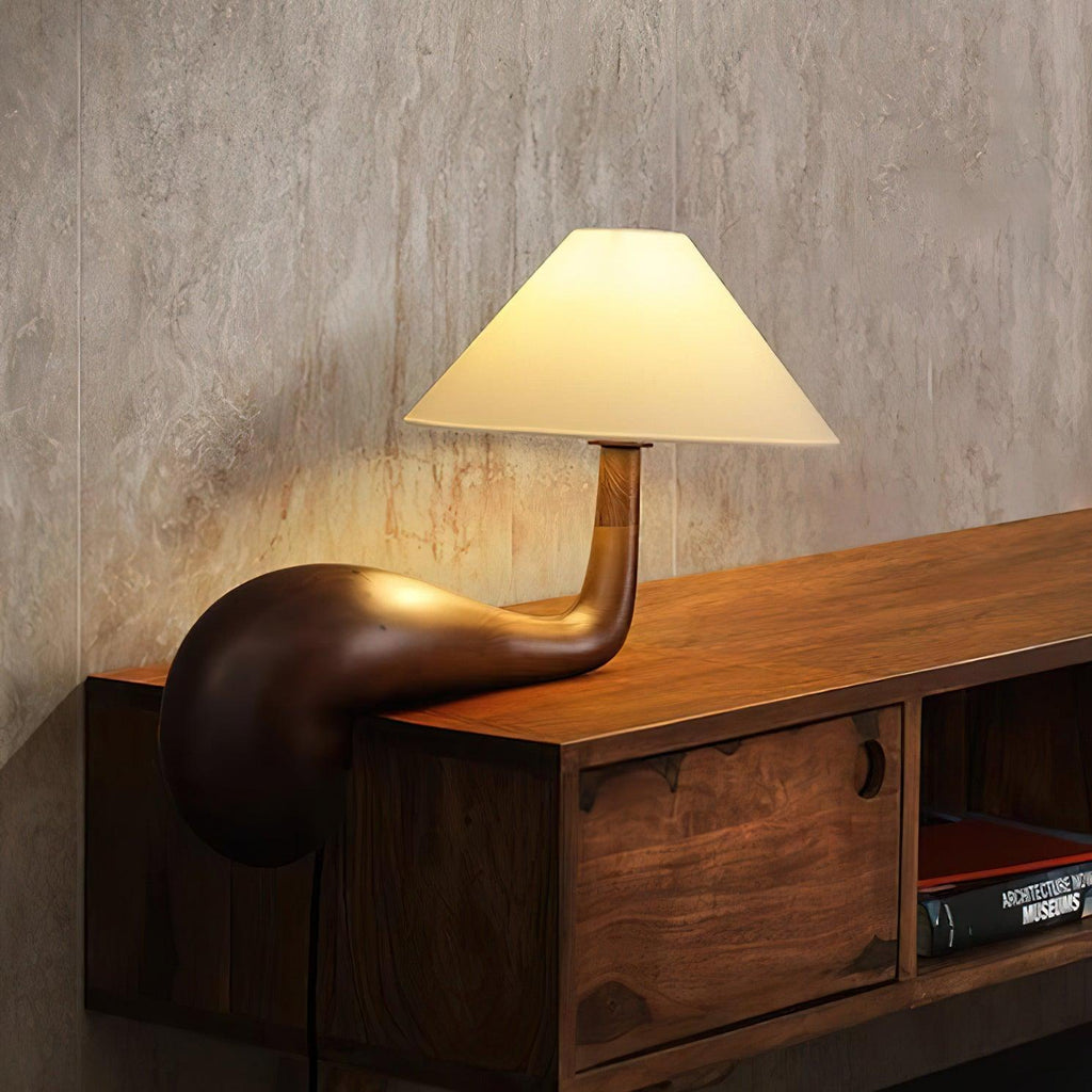 Elegantní dřevěná stolní lampa Aspire — kabel 59", bílé stínidlo, stmívatelná