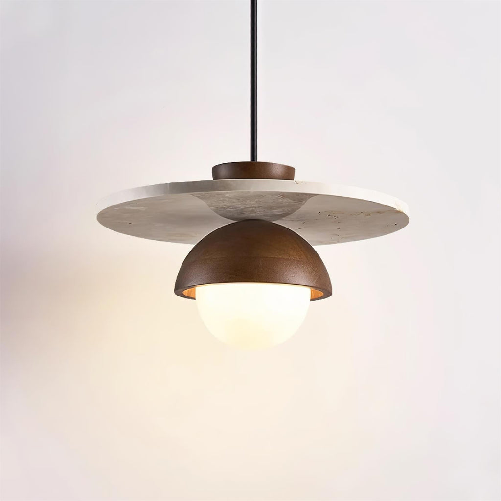 Suspension Ritta en verre et travertin, diamètre de 30cm