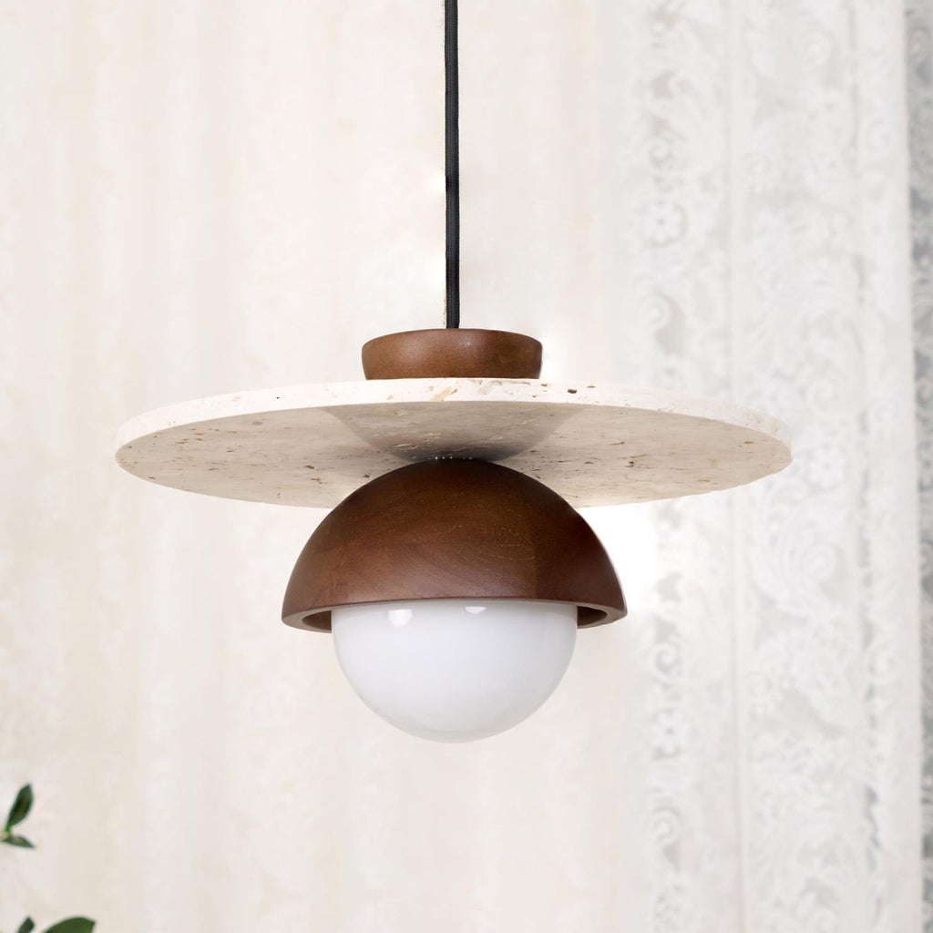 Suspension Ritta en verre et travertin, diamètre de 30cm