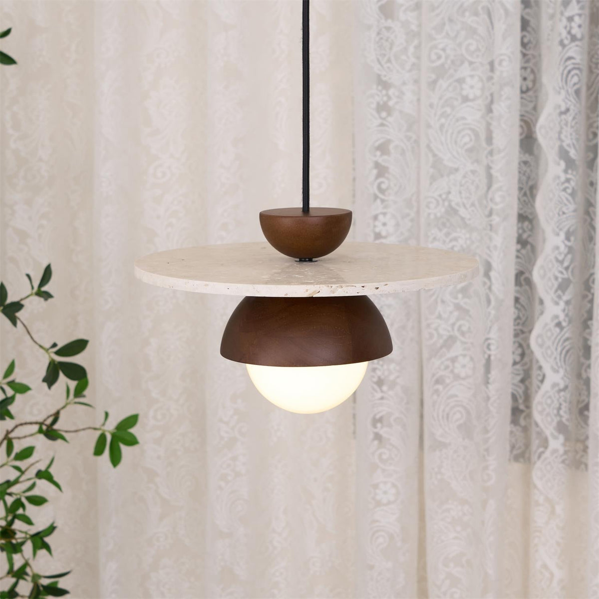 Suspension Ritta en verre et travertin, diamètre de 30cm