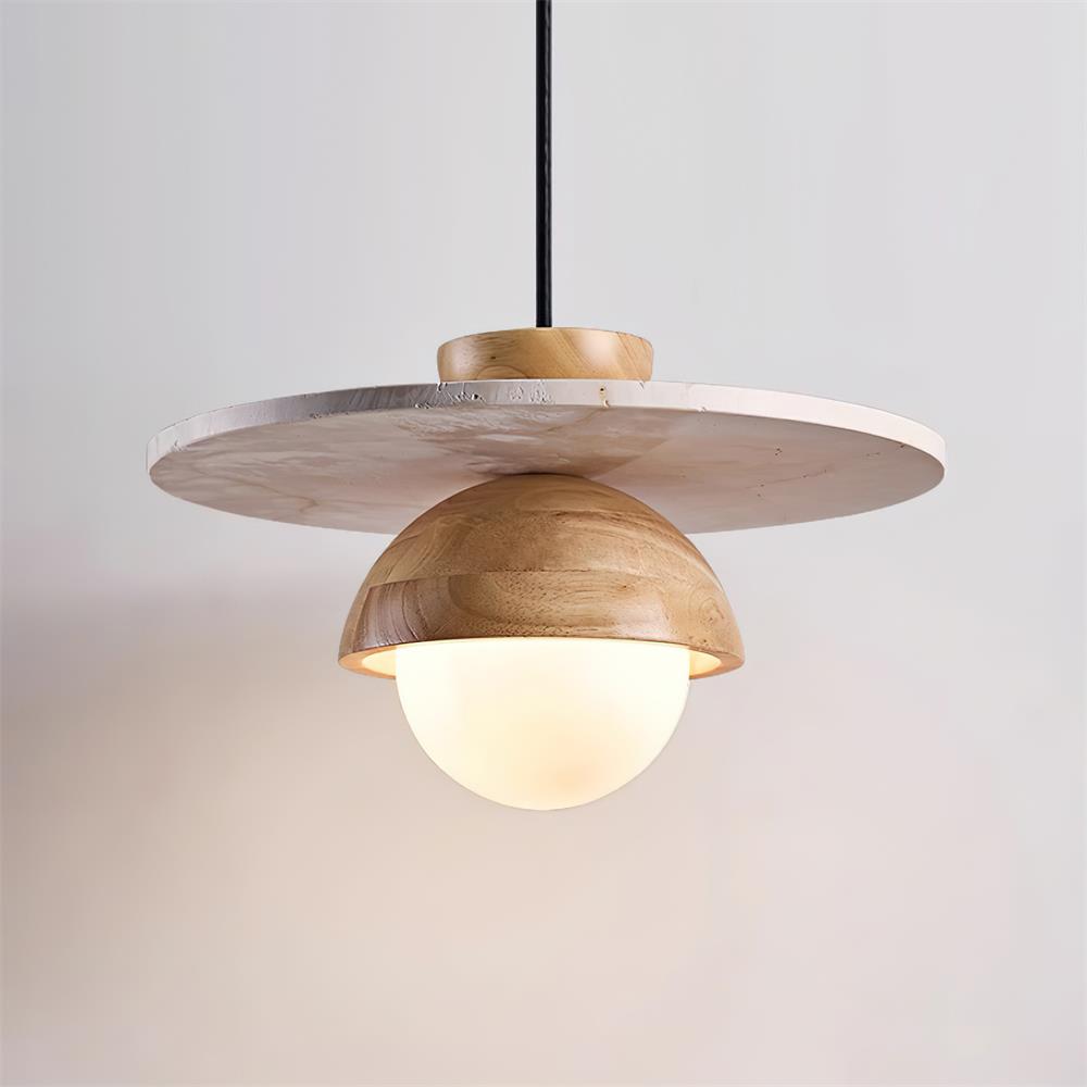 Suspension Ritta en verre et travertin, diamètre de 30cm