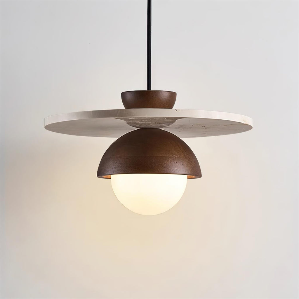 Suspension Ritta en verre et travertin, diamètre de 30cm