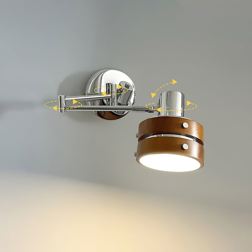 Verstelbare wandlamp uit het midden van de 20e eeuw — Kap in metaal en hout, strak silhouet