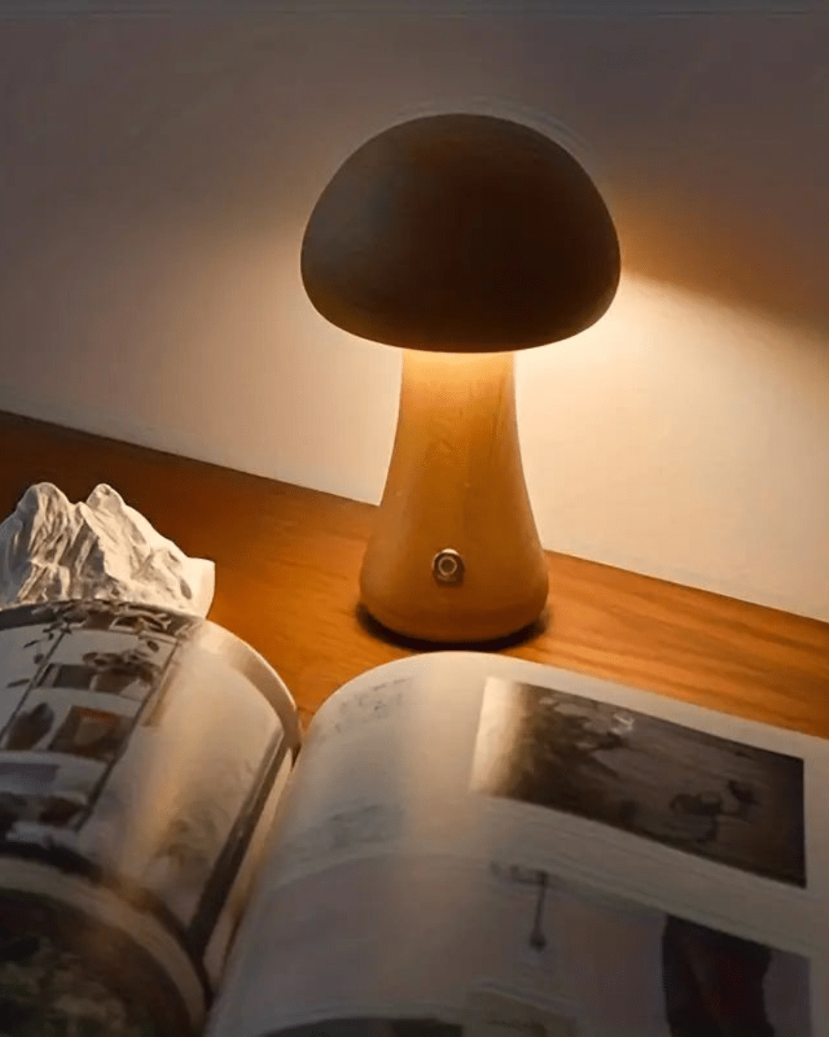 LioraFungi Table Lamp In Sustainable Wood With Warm Glow