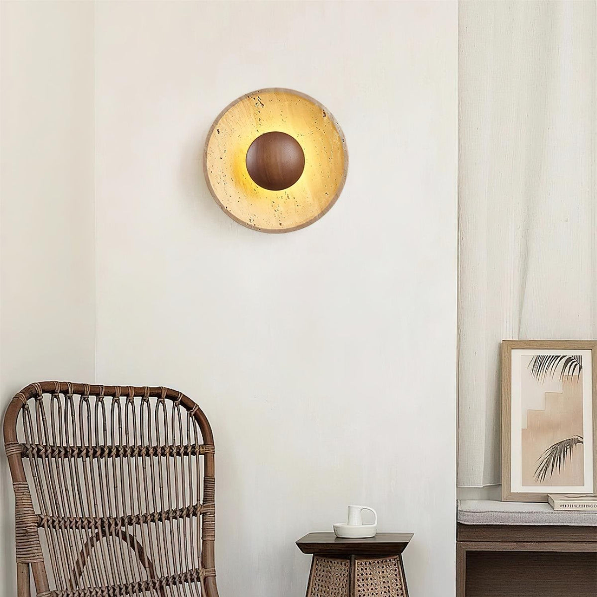 Applique murale Japandi wabi-sabi en travertin - design sculptural