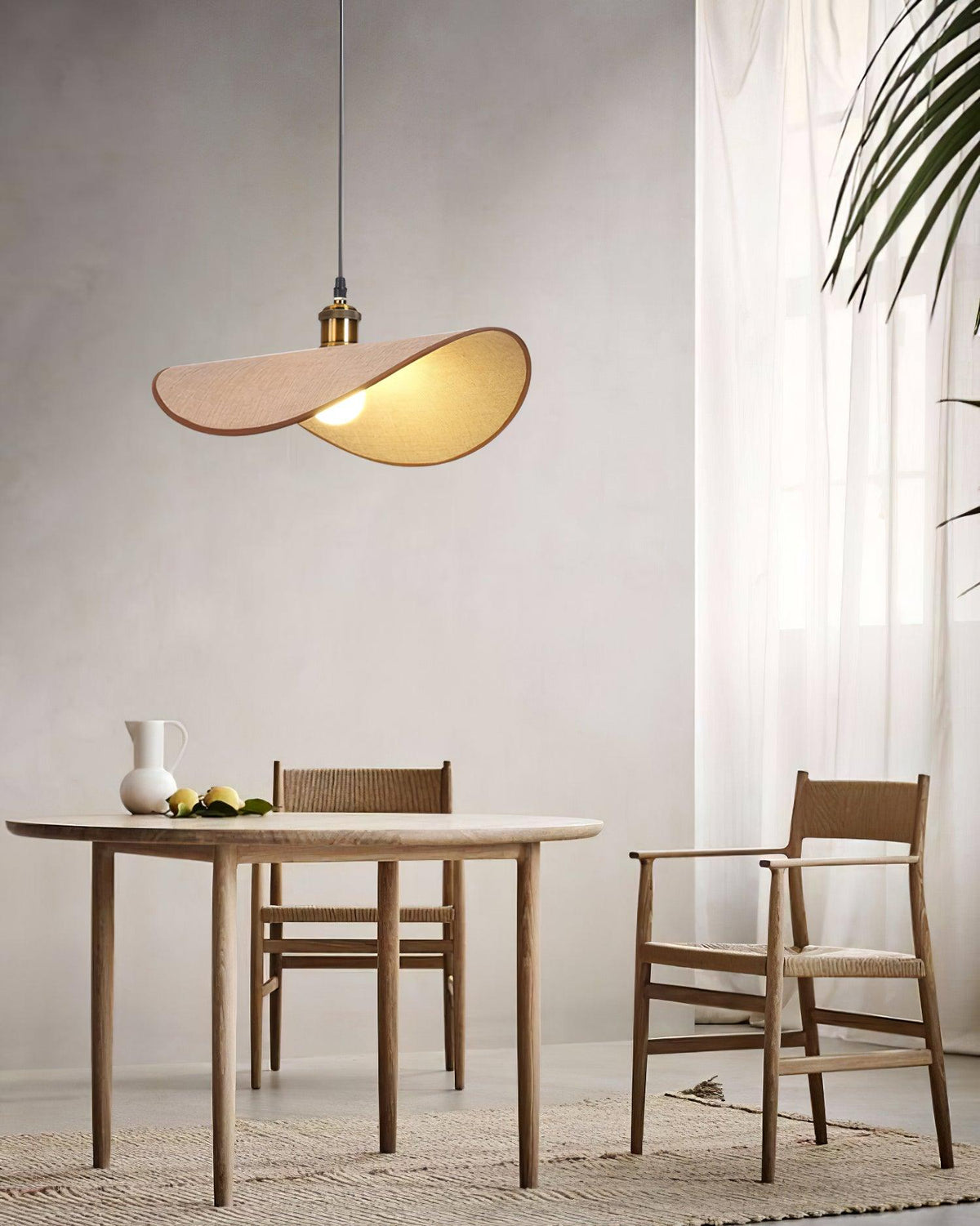Lampada a sospensione in tessuto di lino - base in legno