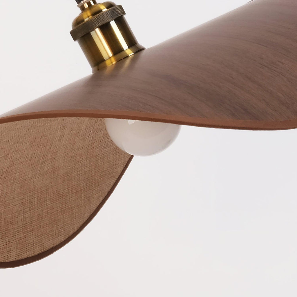 Lampada a sospensione in tessuto di lino - base in legno