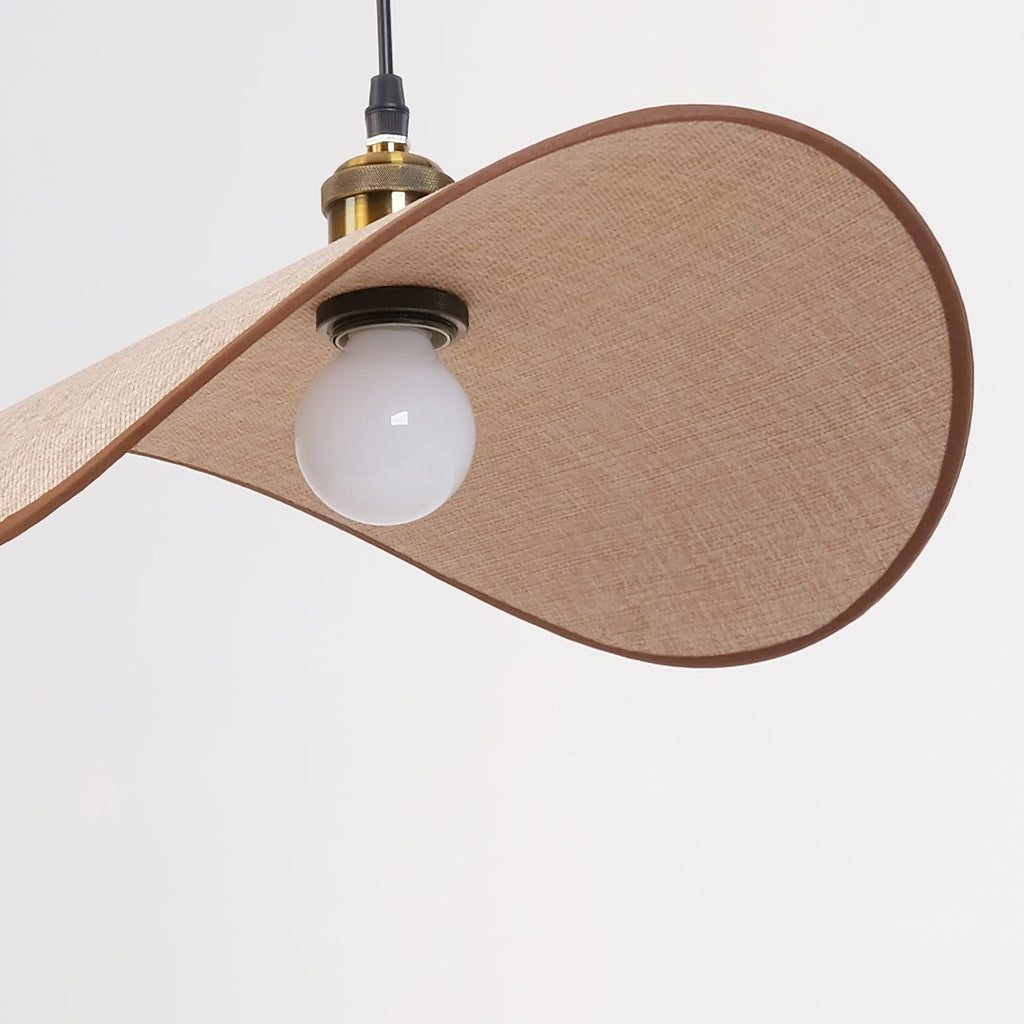 Lampada a sospensione in tessuto di lino - base in legno
