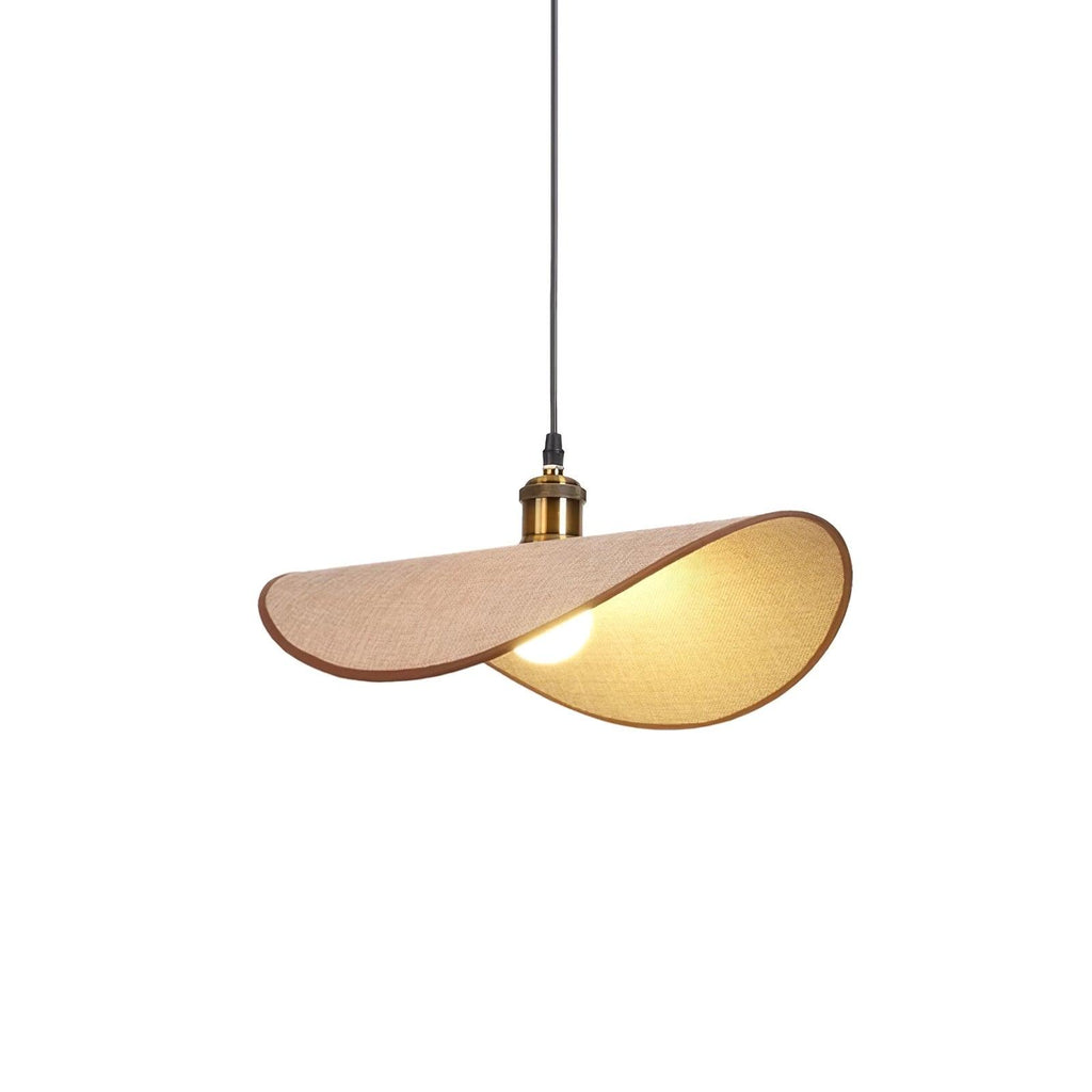 Lampada a sospensione in tessuto di lino - base in legno