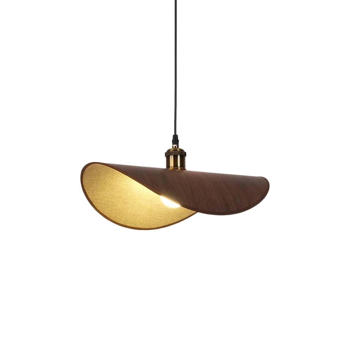 Lampada a sospensione in tessuto di lino - base in legno
