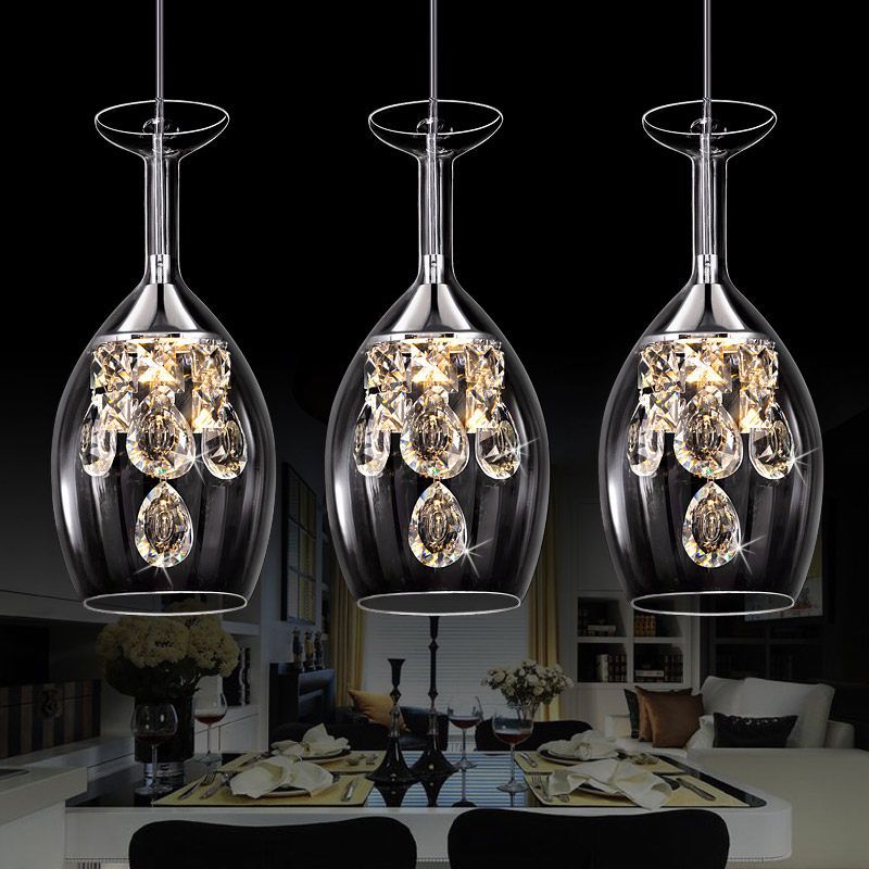 Pendellampe formet som et vinglass - krystaller, 17.8/28 cm, 3 farger