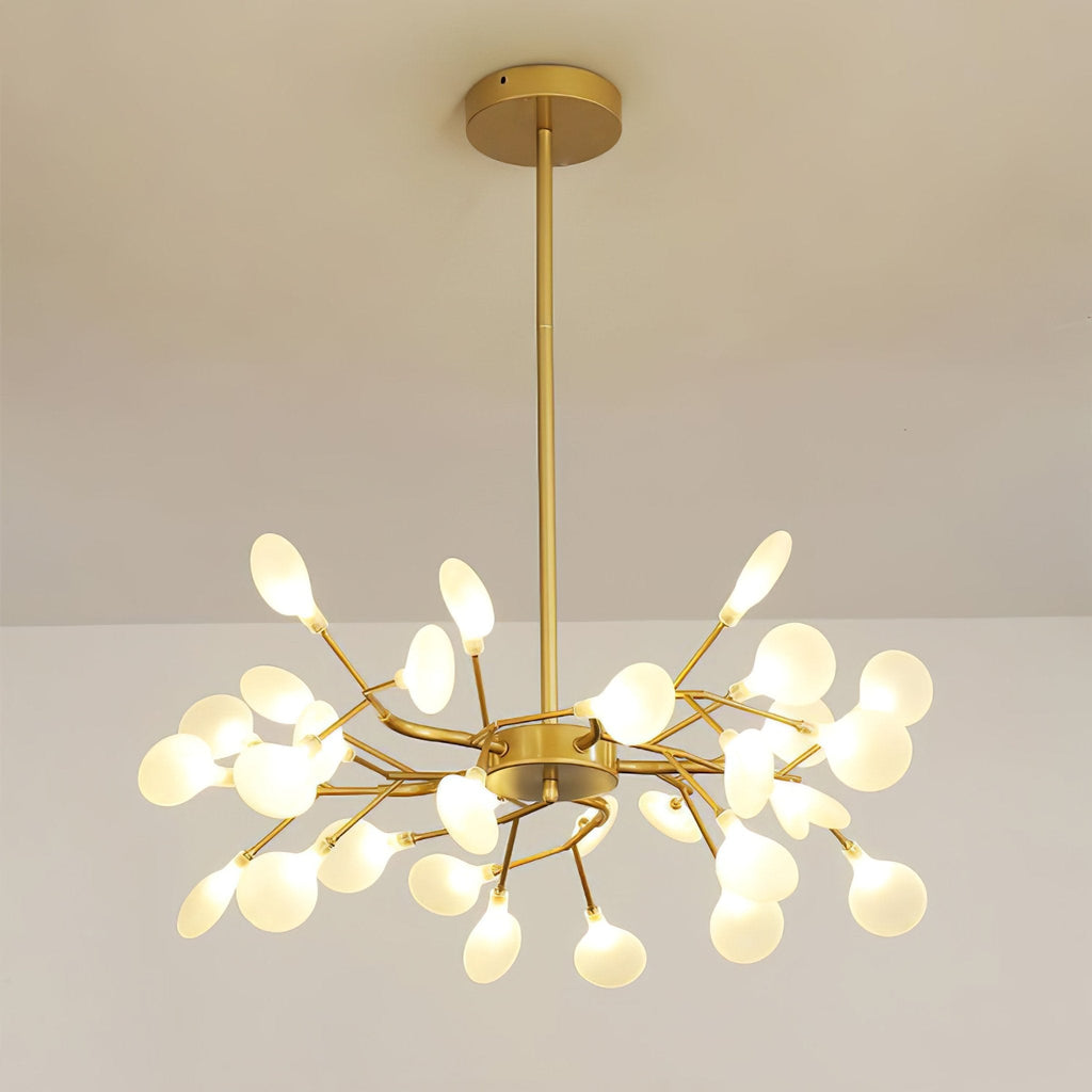 LED Sputnik-lysekrone - design med ildfluesilhuet