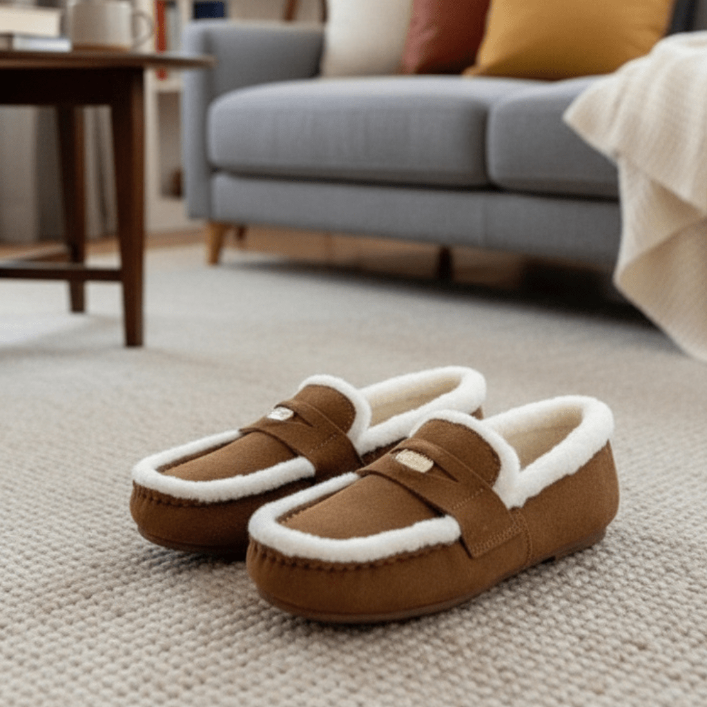 CosyToe Classic Women's Suede Loafers With Round Toe Shape And Wool Lining