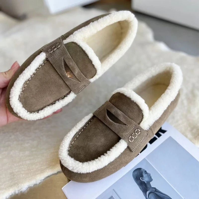 CosyToe Classic Women's Suede Loafers With Round Toe Shape And Wool Lining