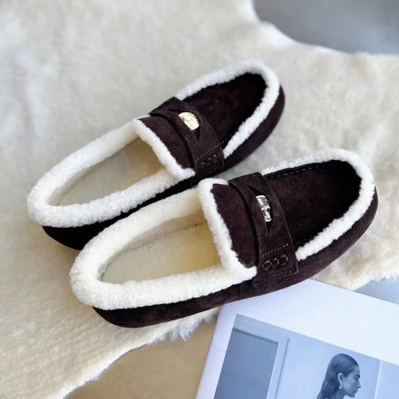 CosyToe Classic Women's Suede Loafers With Round Toe Shape And Wool Lining