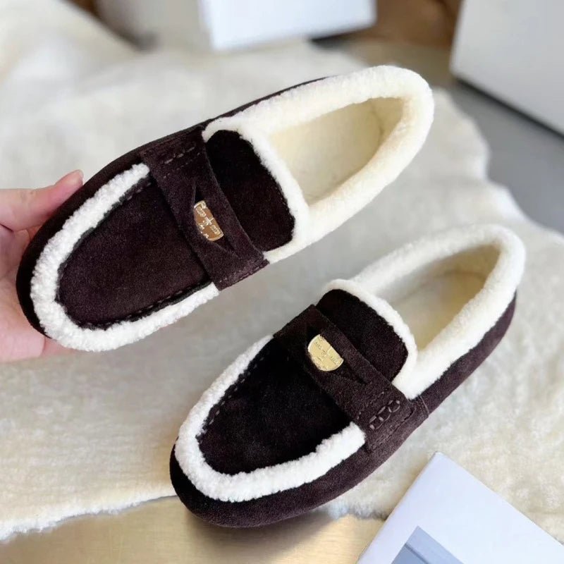 CosyToe Classic Women's Suede Loafers With Round Toe Shape And Wool Lining