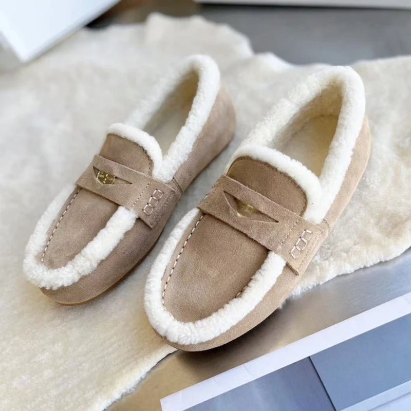 CosyToe Classic Women's Suede Loafers With Round Toe Shape And Wool Lining