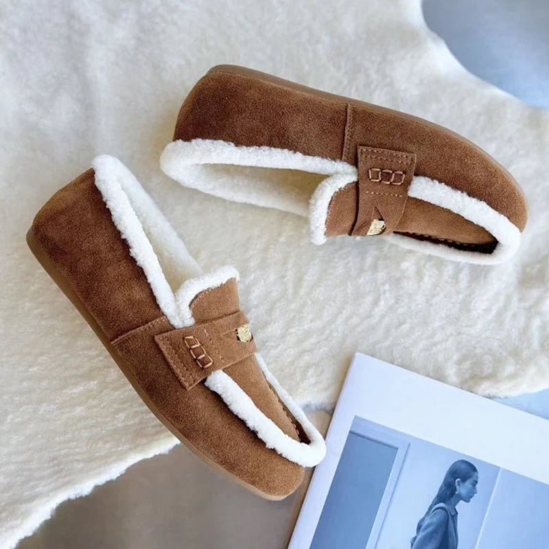 CosyToe Classic Women's Suede Loafers With Round Toe Shape And Wool Lining