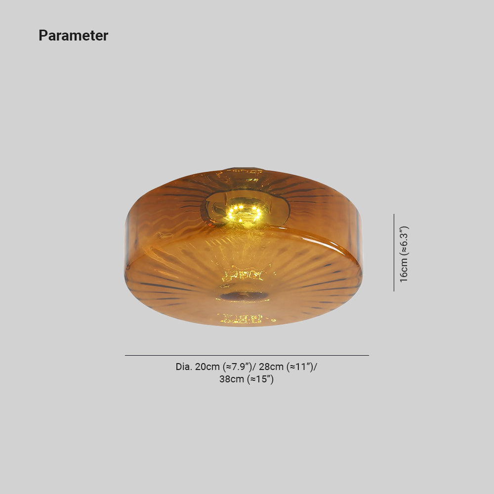 Plafonnier en verre ambré June — Abat-jour à motif rayonnant