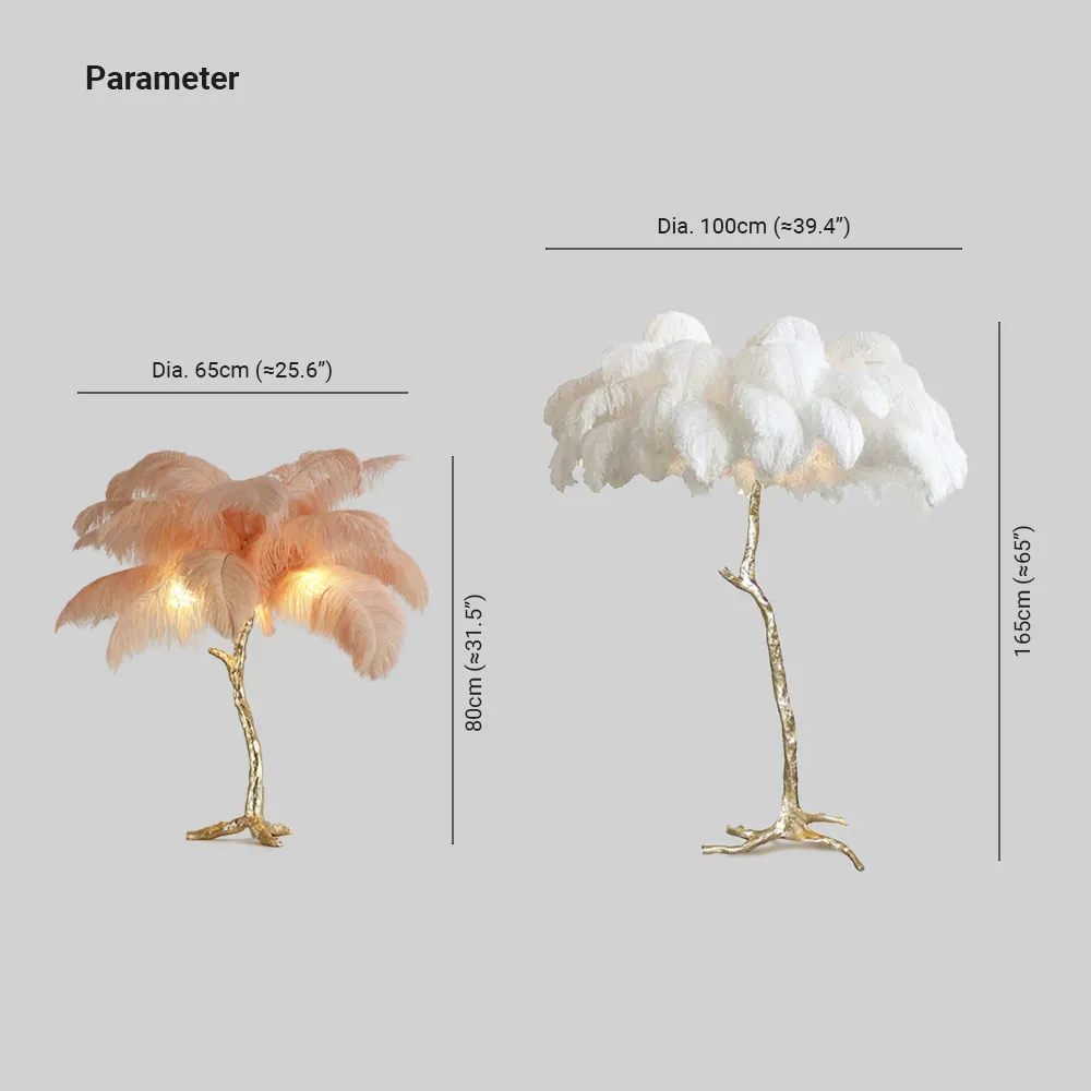 O'Moore Luxury Ostrich Feather Floor and Table Lamp - Nordic Warm Light