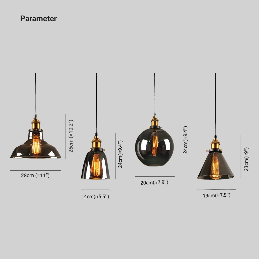 June Industrial Pendant Lamp — Clear, Amber & Smoke Grey Glass Shade