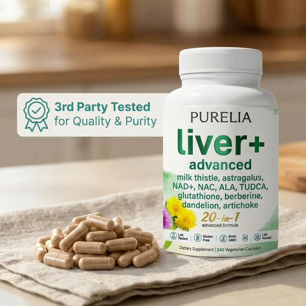 Supplement bottle next to a pile of vegetarian capsules