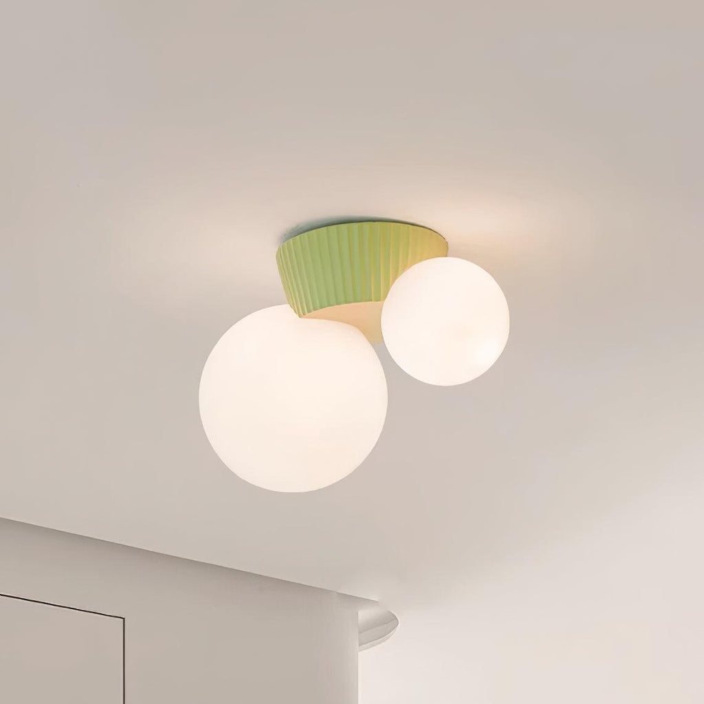 Asymmetrical Ceiling Lamp — Sculptural Design, Dual Frosted Glass Globes