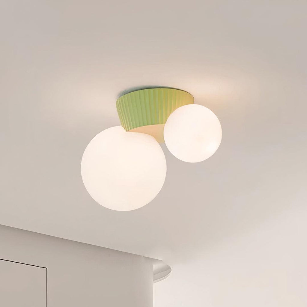 Asymmetrical Ceiling Lamp — Sculptural Design, Dual Frosted Glass Globes