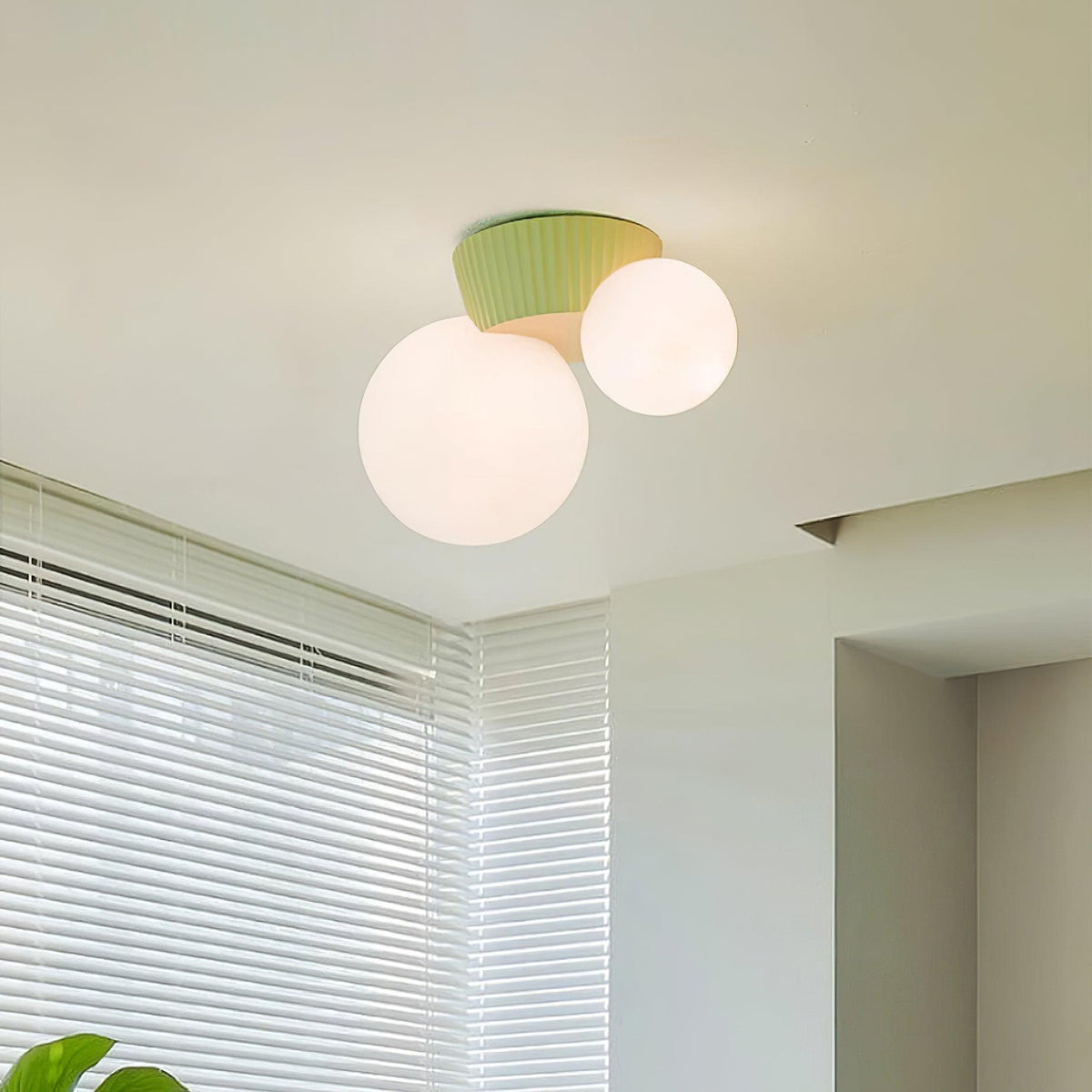 Asymmetrical Ceiling Lamp — Sculptural Design, Dual Frosted Glass Globes